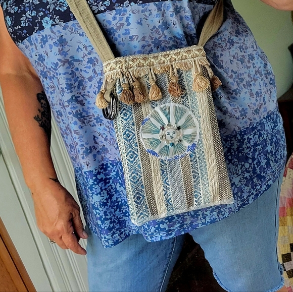 Handmade Artsy Boho Sun Crossbody Pouch - Picture 7 of 14